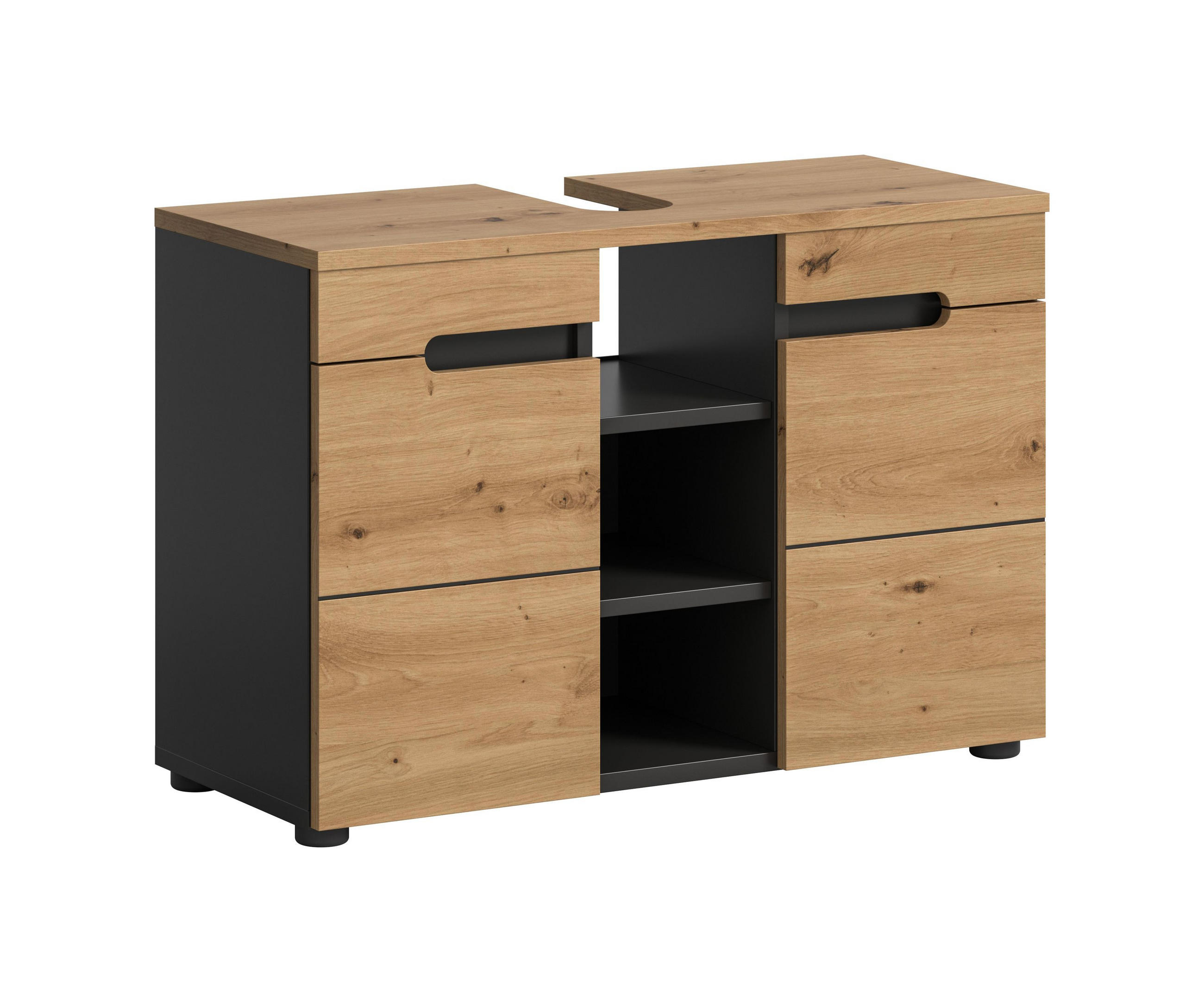 WASCHBECKENUNTERSCHRANK Canu Bad in Basalt grau Nb. und Artisan Nb. B/H/T: 80x55x34 cm - Grau, Holzwerkstoff (80/55/34cm)