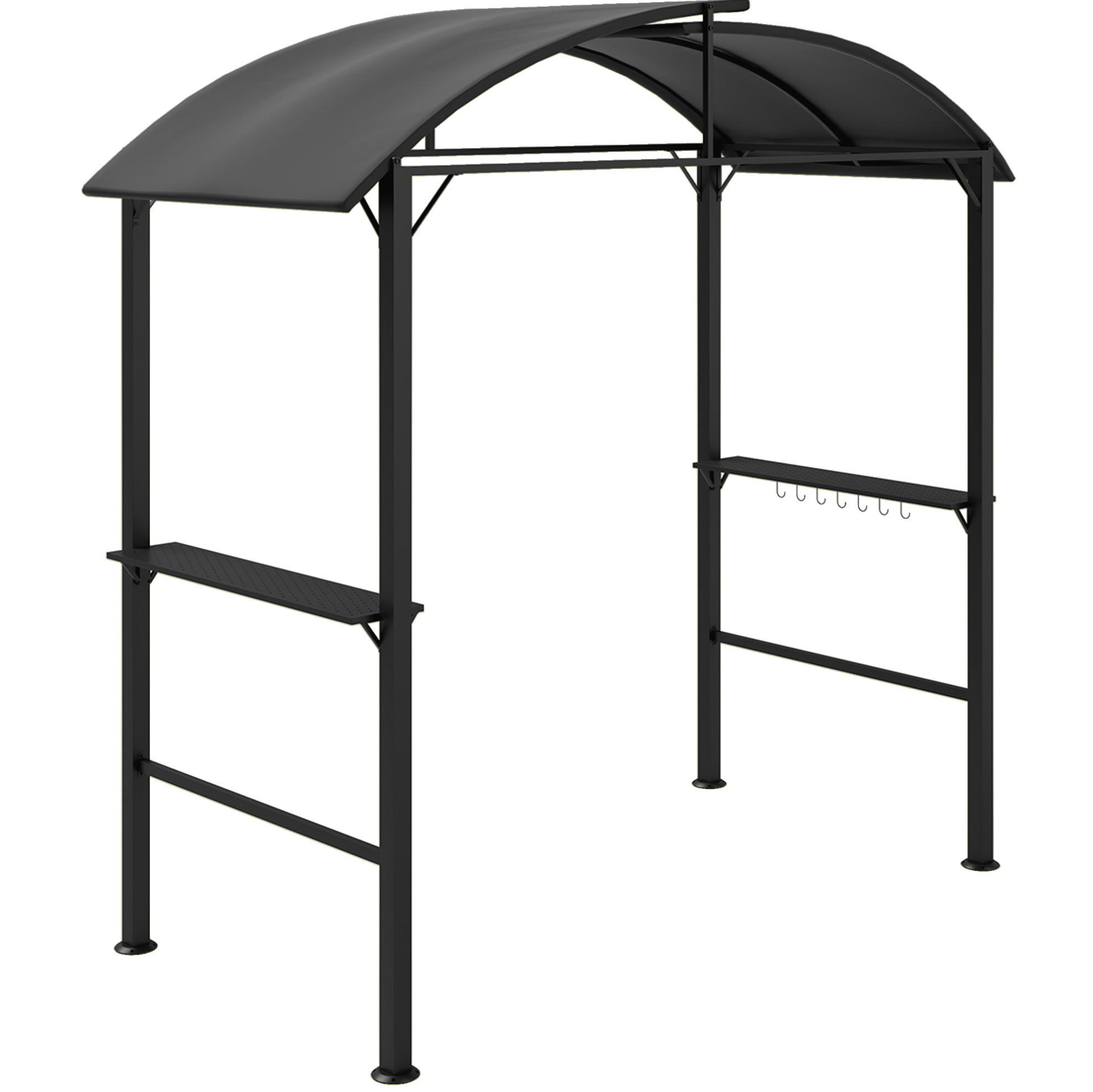 GRILOVACÍ altán ze oceli 233x110x235 cm tmavě šedý s dvojitou střechou, policemi a háčky - tmavě šedá, kov (233/235/110cm) - Modfu