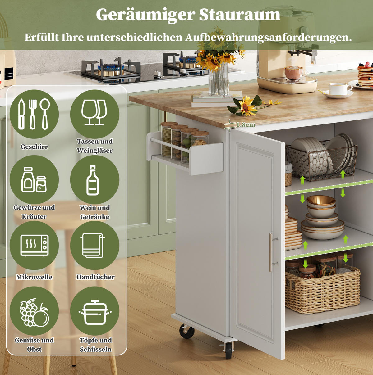KÜCHENINSEL 137/43-76/92 cm aus MDF mit klappbarer Arbeitsplatte Weiß - Weiß, Holzwerkstoff (137/92/76cm) - Modenvie