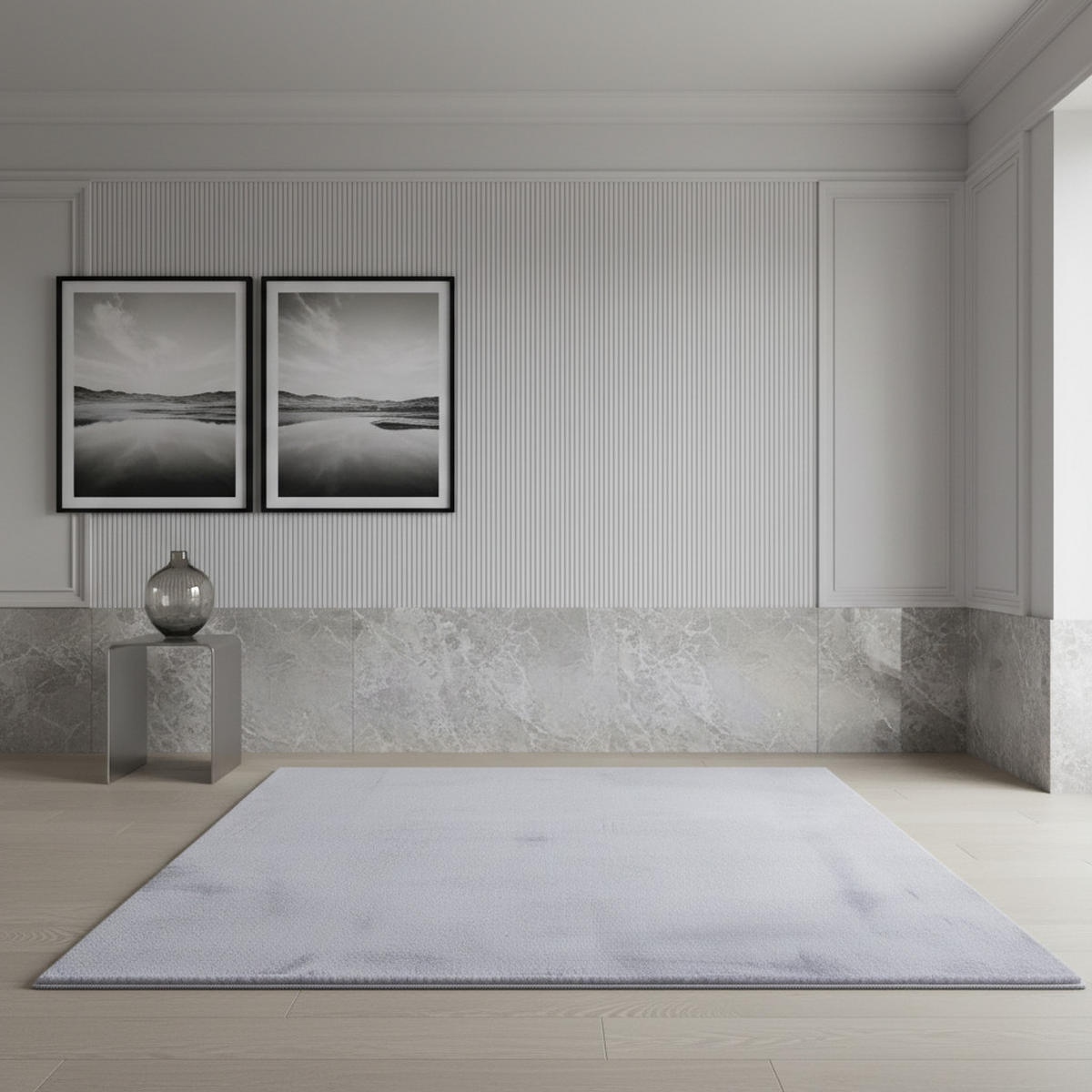 TEPPICH Schlafzimmer Unifarben Elegant Waschbar Esszimmer Silber 60x110 cm – NECKAR - Silberfarben, Textil (60/110cm) - KADIMA DESIGN