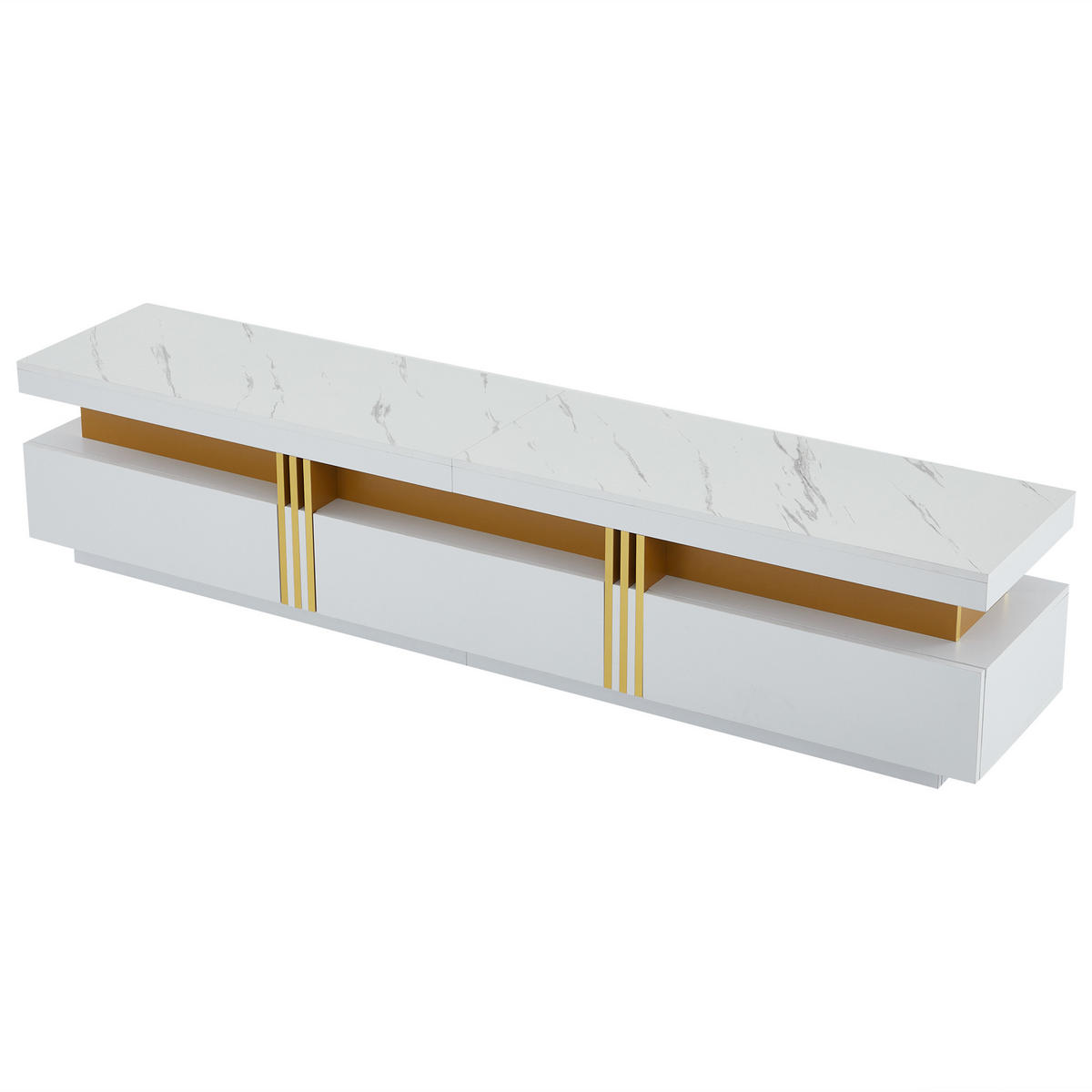 LOWBOARD in Weiß mit Marmor-Optik und Schubladen für Wohnzimmer, B200/T40/H42 cm - Weiß, Holzwerkstoff (200/42/40cm) - STILVORA
