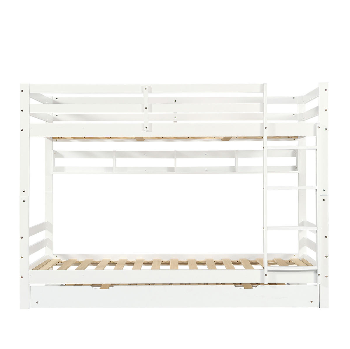 ETAGENBETT 90/200 cm in Weiß mit Ausziehbett und Regal - Weiß, Holz - BEAOK
