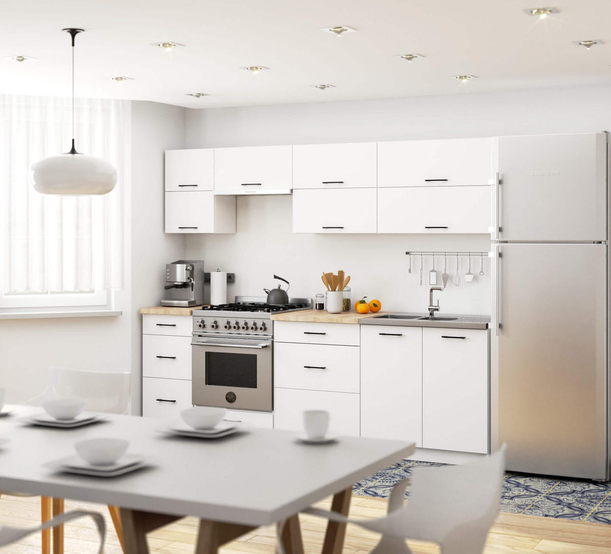 BUCĂTĂRIE fără electrocasnice Alb 203/240/46 - alb, compozit lemnos (240/203/46cm) - RAUMHIRSCH FURNITURE