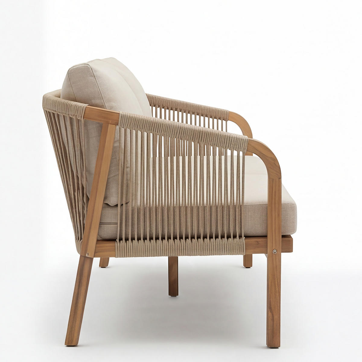 LOUNGESOFA - Akazie massiv / Webstoff - Akazie Braun / Beige - Beige, Holz/Textil (152/69/80cm) - home24