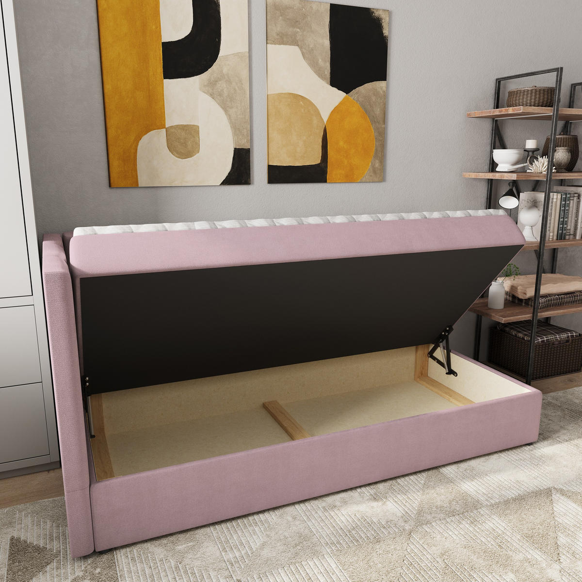 BOXBETT BEVE 80x200 cm mit Matratze und Topper, H2+H3 - Rosa - Rosa, Holz (80/200cm) - MASSENO