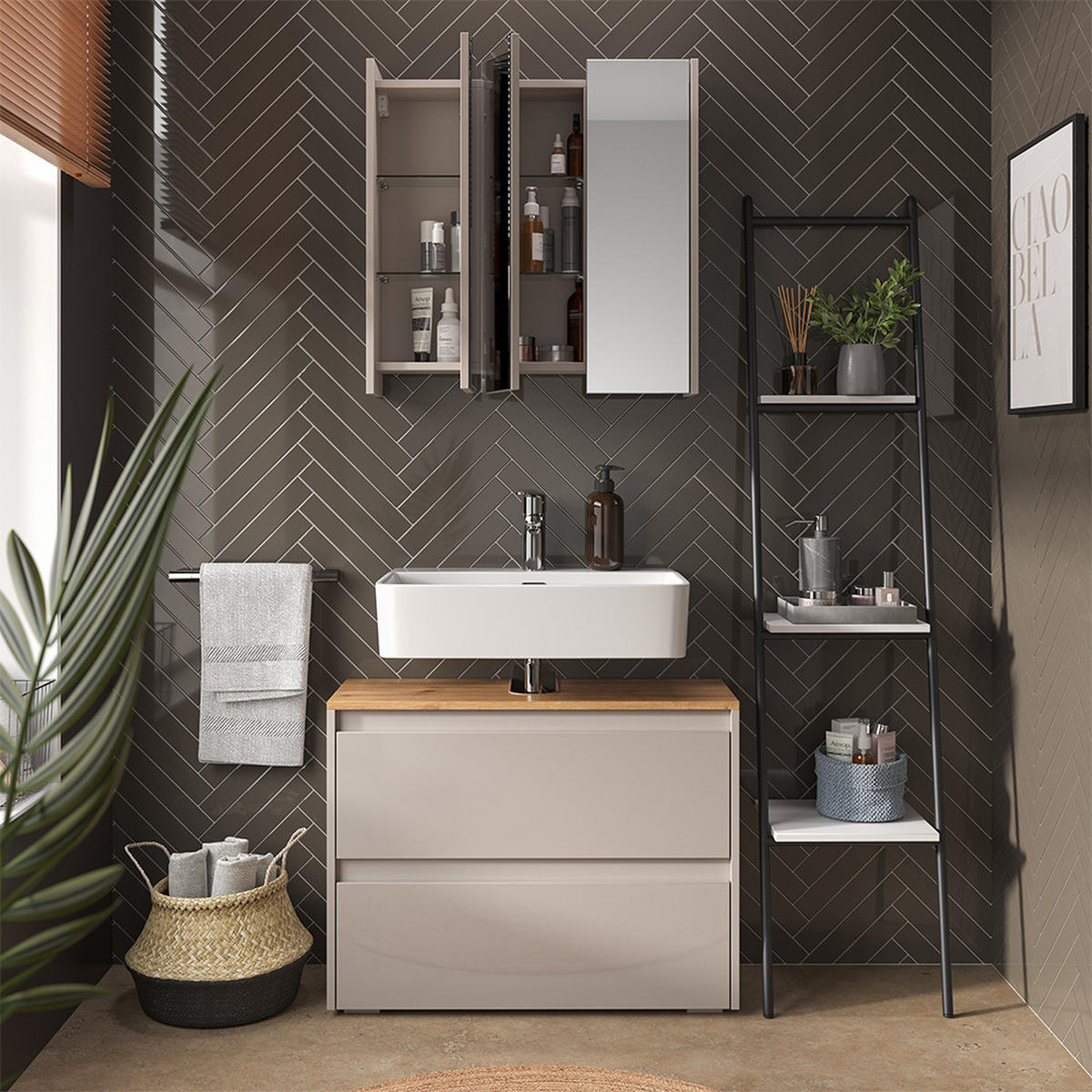 KOUPELNOVÝ NÁBYTEK Majest Kašmír/Řemeselné - kašmírová/světle šedá, kompozitní dřevo (80.1/62/30.1cm) - Vicco