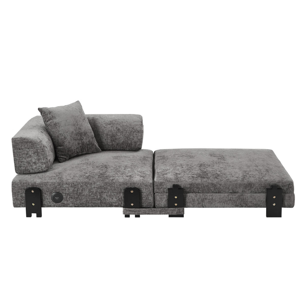 SCHLAFSESSEL aus Stoff Dunkelgrau mit Schlaffunktion, USB- und Type-C-Anschluss sowie Stauraum - Dunkelgrau, Textil (84/48/170.5cm) - Modfu