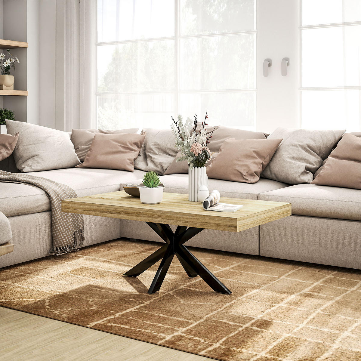 COUCHTISCH DE-15761 industrieller Stil Holzfarbe - Naturfarben, Holzwerkstoff (110/60/45cm) - ComfortXL