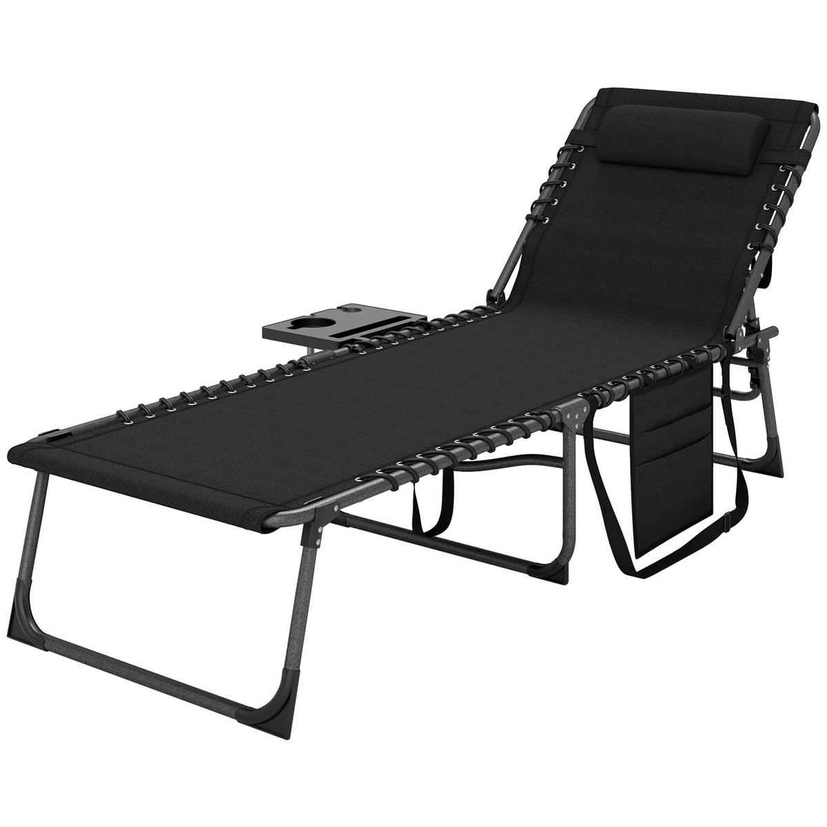 SONNENLIEGE DE-15647 5-fach verstellbar mit Tablett Schwarz - Schwarz, Metall (60/31/190cm) - ComfortXL