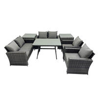 GARTENMÖBELSET mit ESSTISCH,HOCHLEHNER-SOFA Polyrattan Dunkelgrauer Mix 6-Sitzer - Dunkelgrau/Grau, Glas/Kunststoff - Fimous
