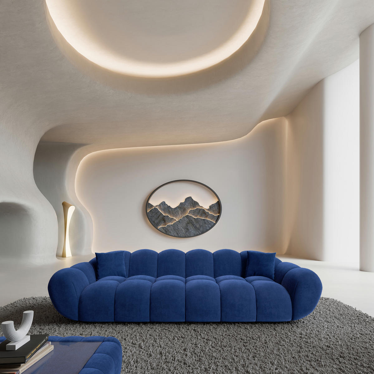 4-SITZER-SOFA Liva Königsblau Samtstoff - Blau, Textil (265/70/93cm) - VAROYAL