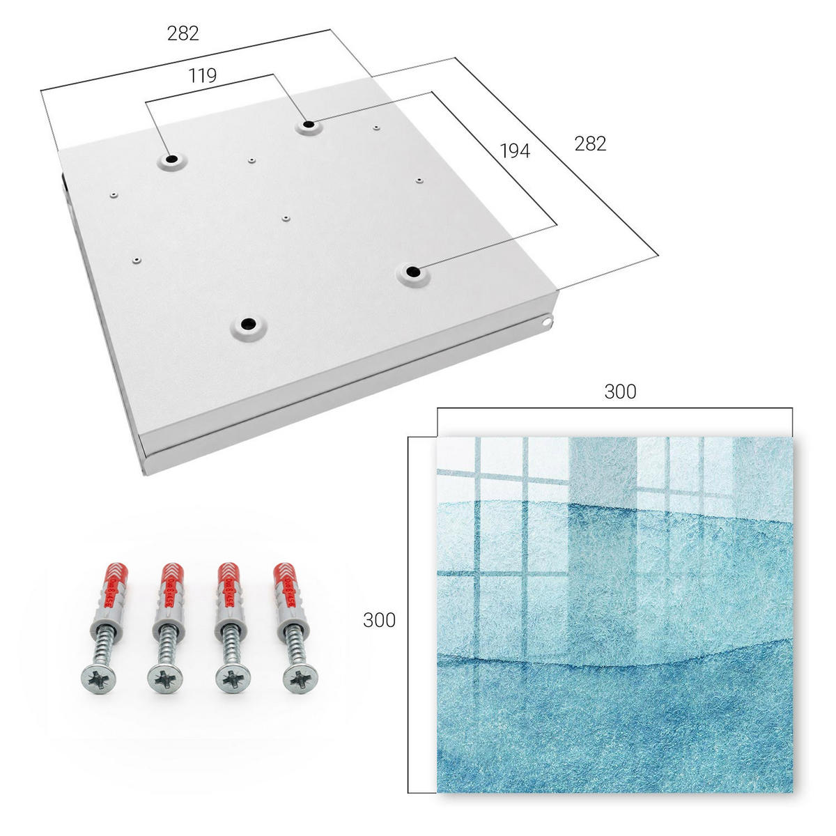 SCHLÜSSELBOX Weiß 30x30 cm – Türöffnung nach rechts - Blaue Texturen - Blau, Metall (30/30/5cm) - TULUP