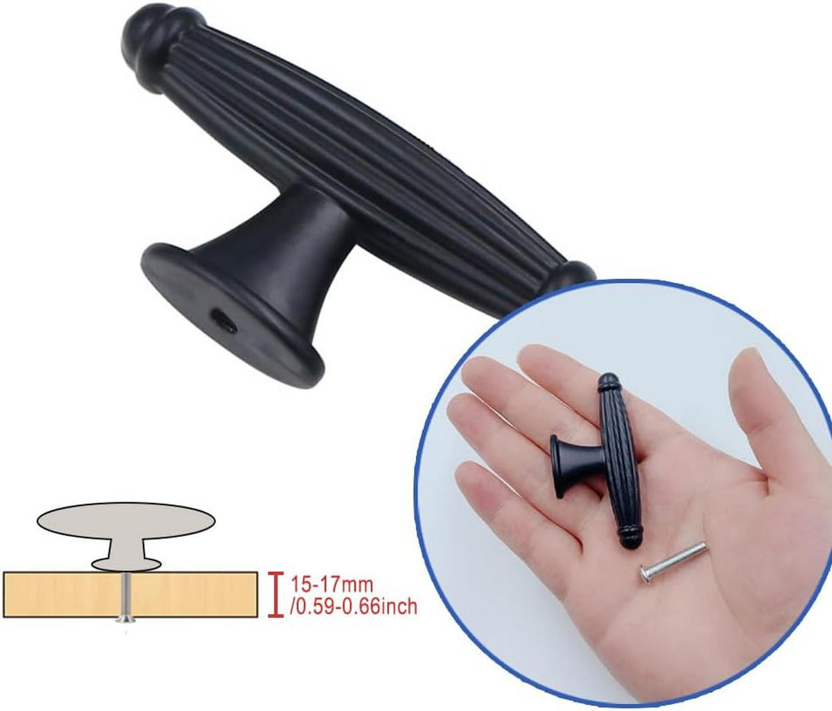 SCHRANKKNOPF Schwarz 10er-Set - Schwarz, Metall (2.3/3/6.4cm)