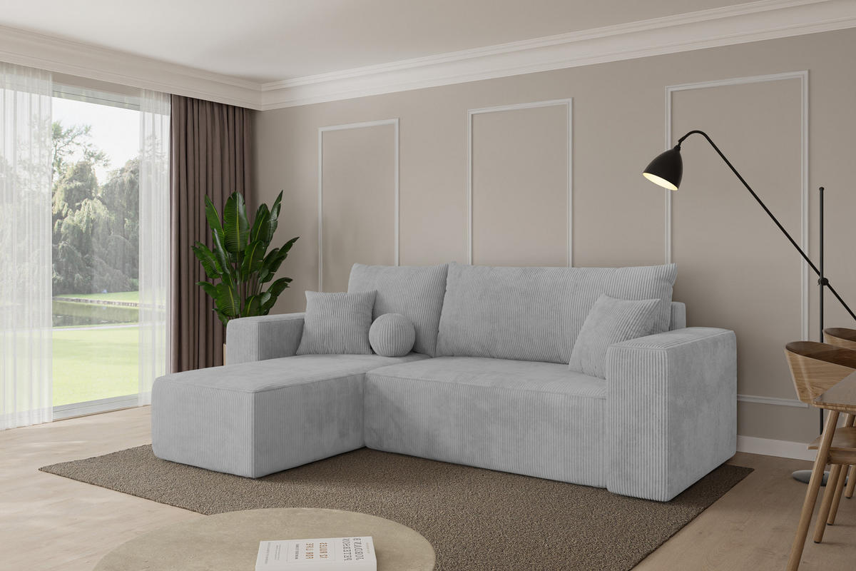 ROHOVÁ SEDAČKA s funkcí spaní, otoman vlevo SENO-L 249x139x85 šedá manšestr - šedá/černá, kompozitní dřevo/textil (249/139cm) - ALTDECOR