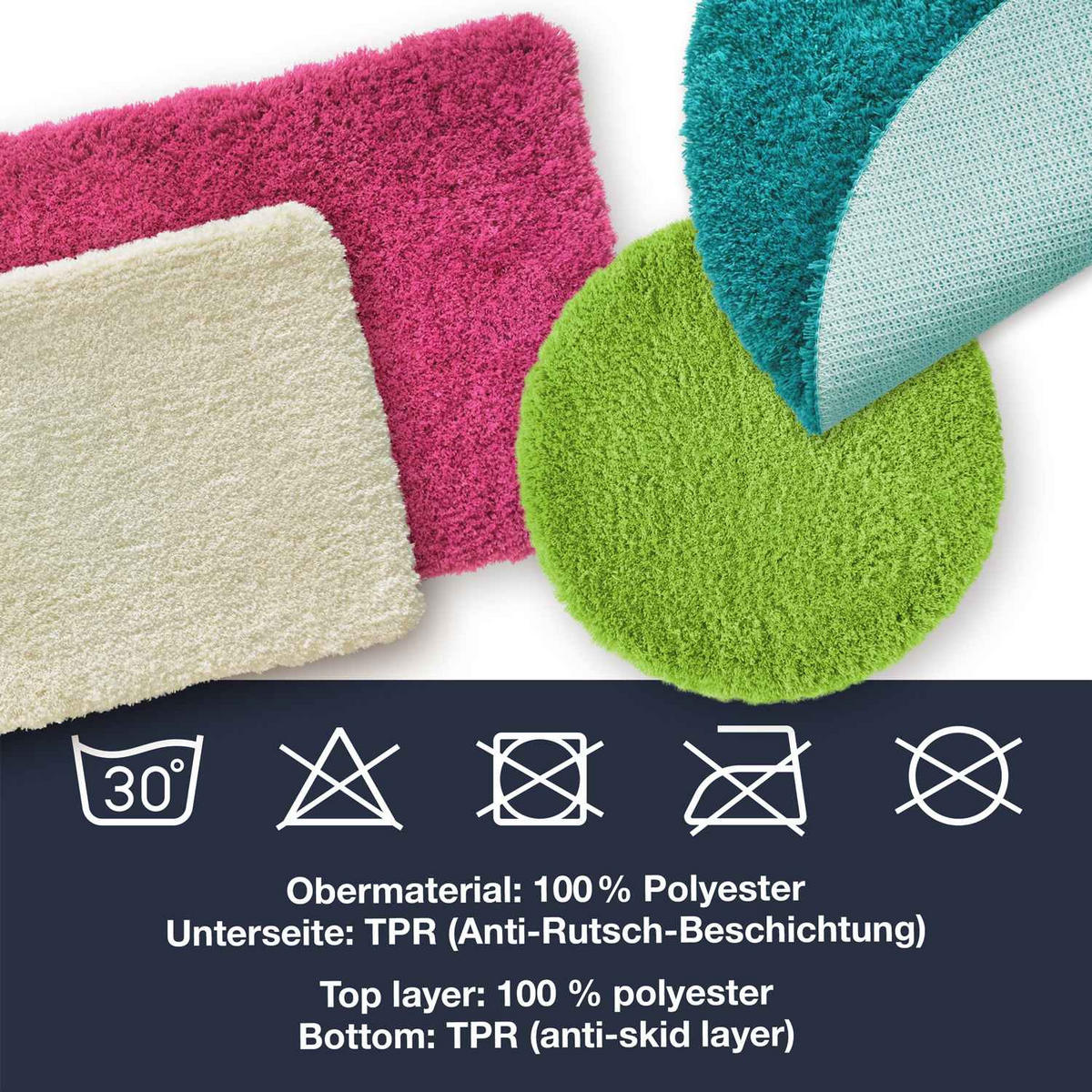 HOCHFLOR BADEMATTEN MALMÖ - Petrol, Textil (71/71cm) - WohnDirect