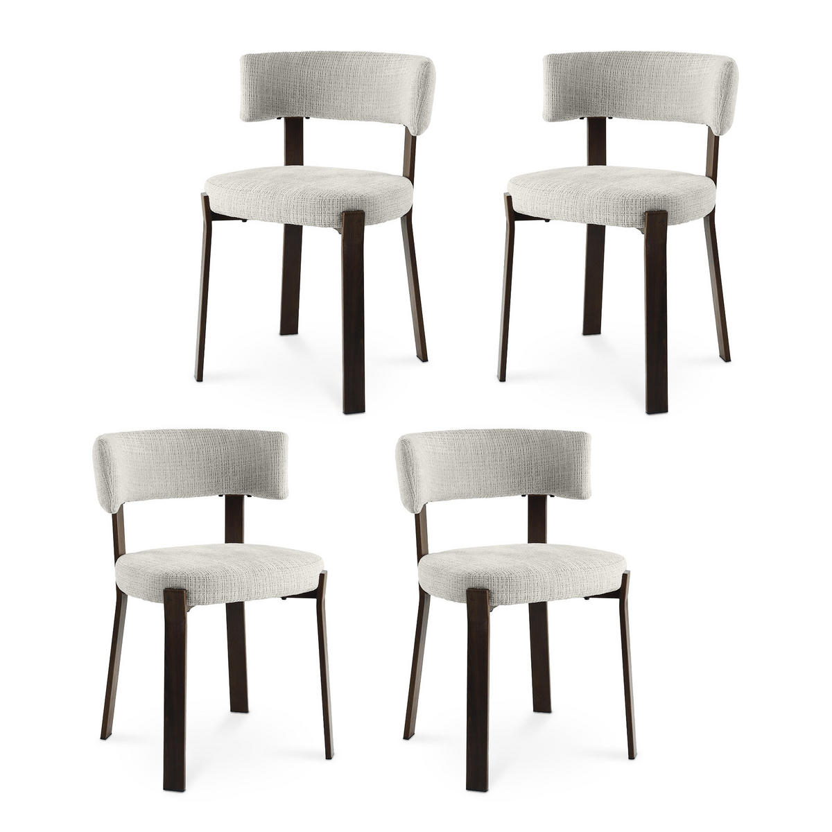 STÜHLE 4er-Set gepolstert im japanischen Stil mit beigem Chenille-Bezug und Beinen aus Metall in Walnussoptik - ZOE - Beige/Schwarz, Textil/Metall (52/77/43.5cm) - Sicaan