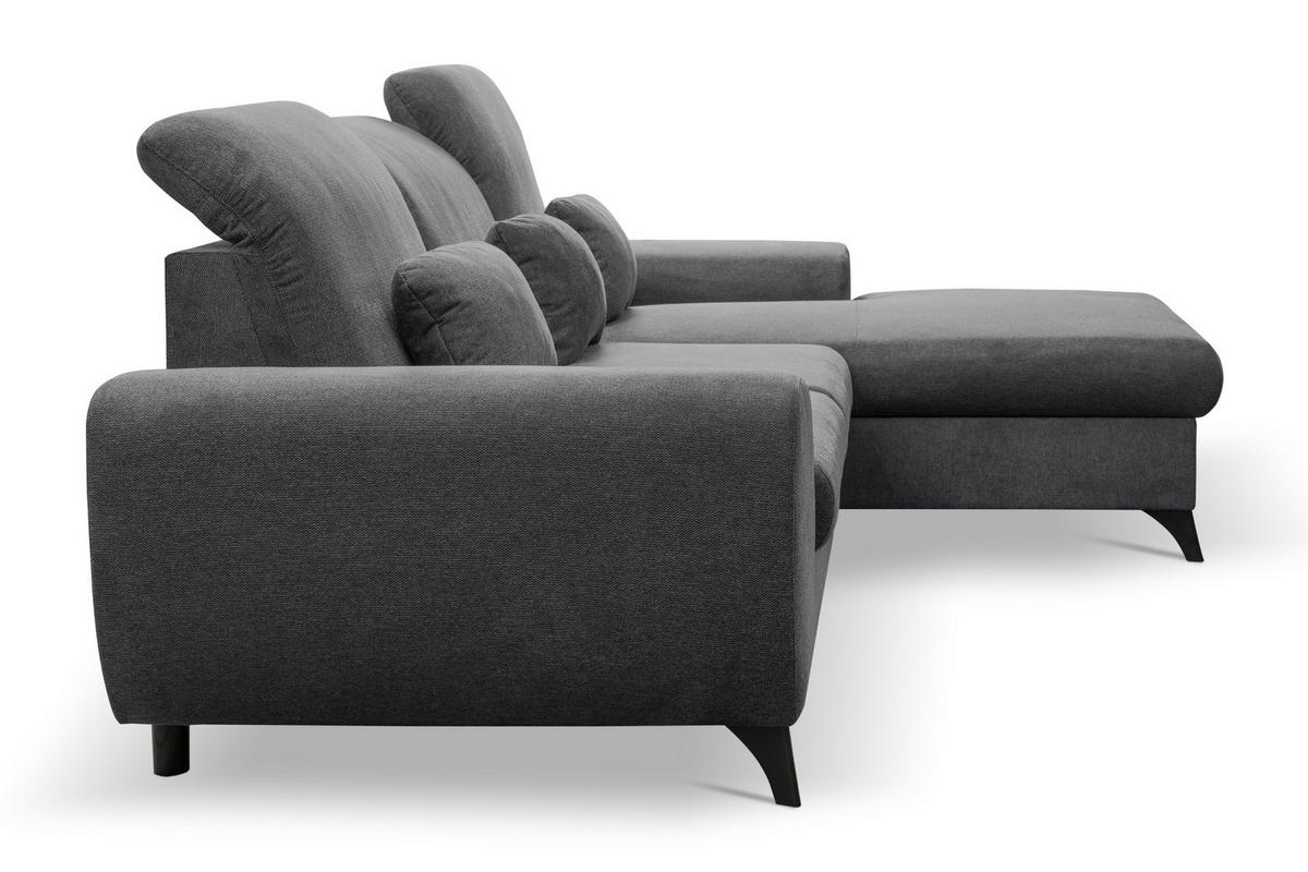 ECKSOFA LUCE R-S Grau Plüsch-Stoff mit Schlaffunktion - Grau, Holz (279/172cm) - MASSENO