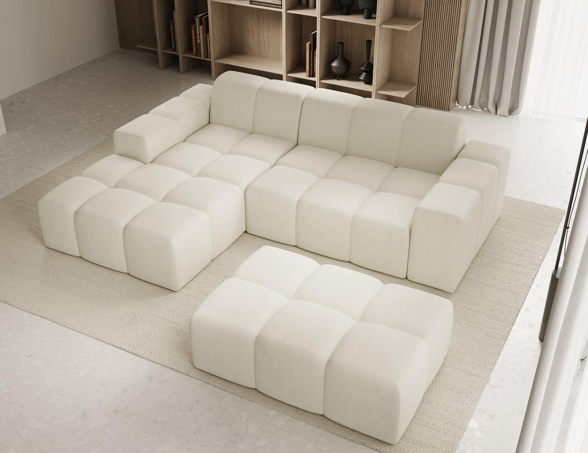 ECKSOFA Fogo mit Hocker, Couch L-Form, Sofa Links, Veloursstoff, 245x68x180 cm, Beige - Beige, Holz/Textil (180/245cm) - PROMETO Möbel