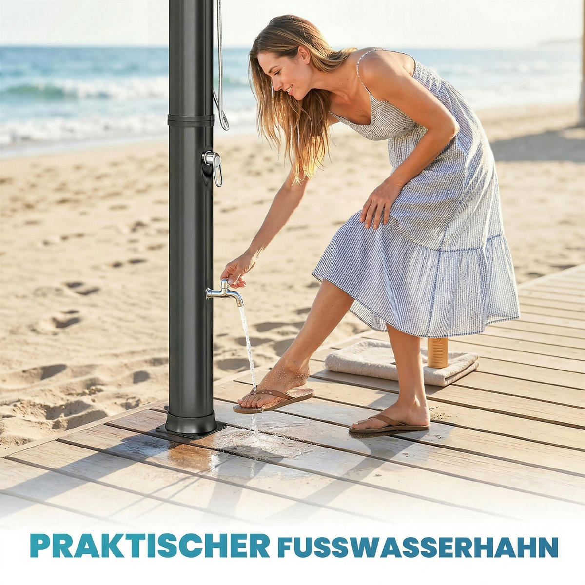 SOLARDUSCHE ABS Edelstahl Schwarz - Schwarz, Kunststoff (19.5/218.5/19.5cm) - Outsunny