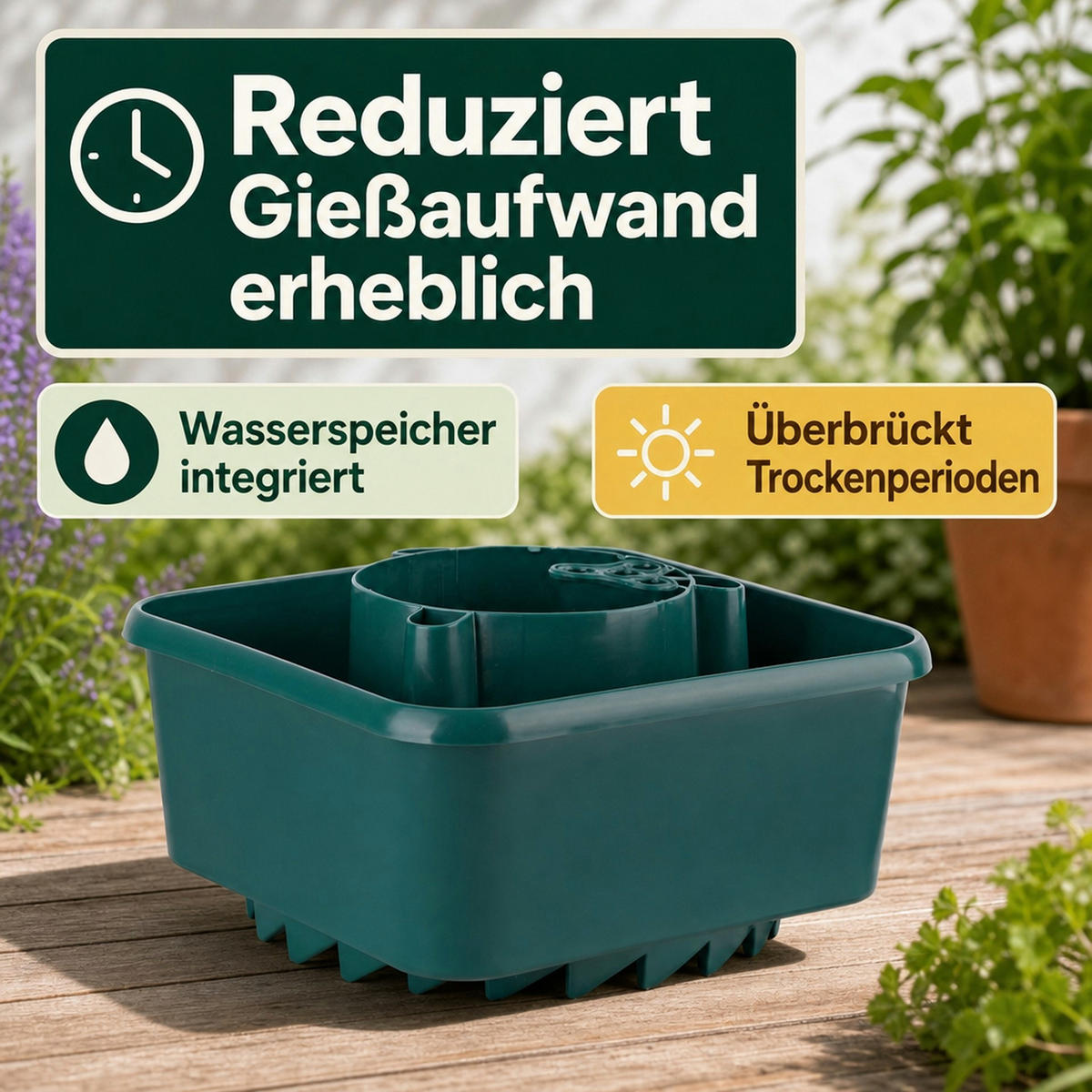 PFLANZGEFÄSS mit Wasserspeicher - Petrol, Kunststoff (15cm) - Garden Pleasure
