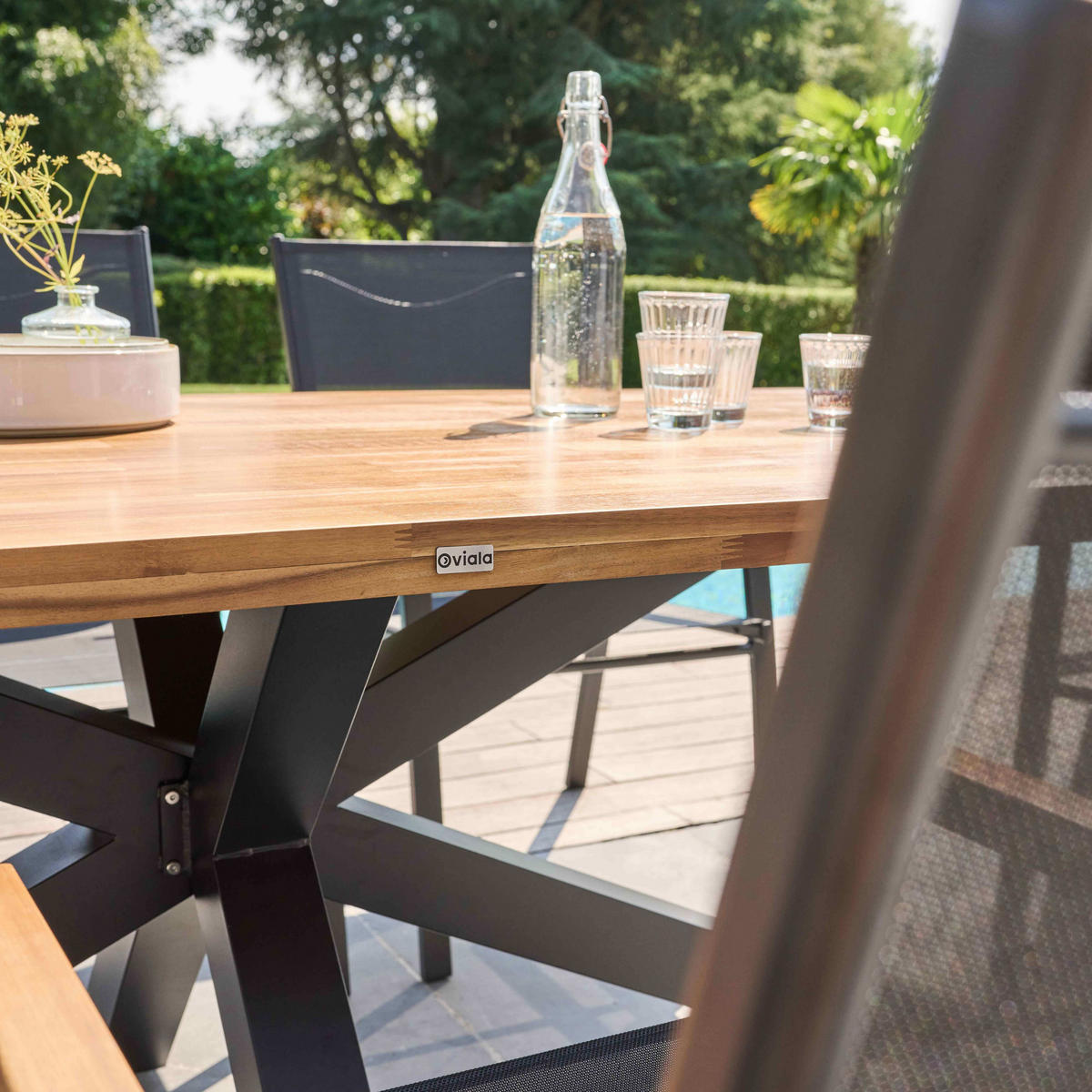 GARTENTISCH , Holz und Grau - Eichefarben, Holz (200/95/75cm) - Oviala