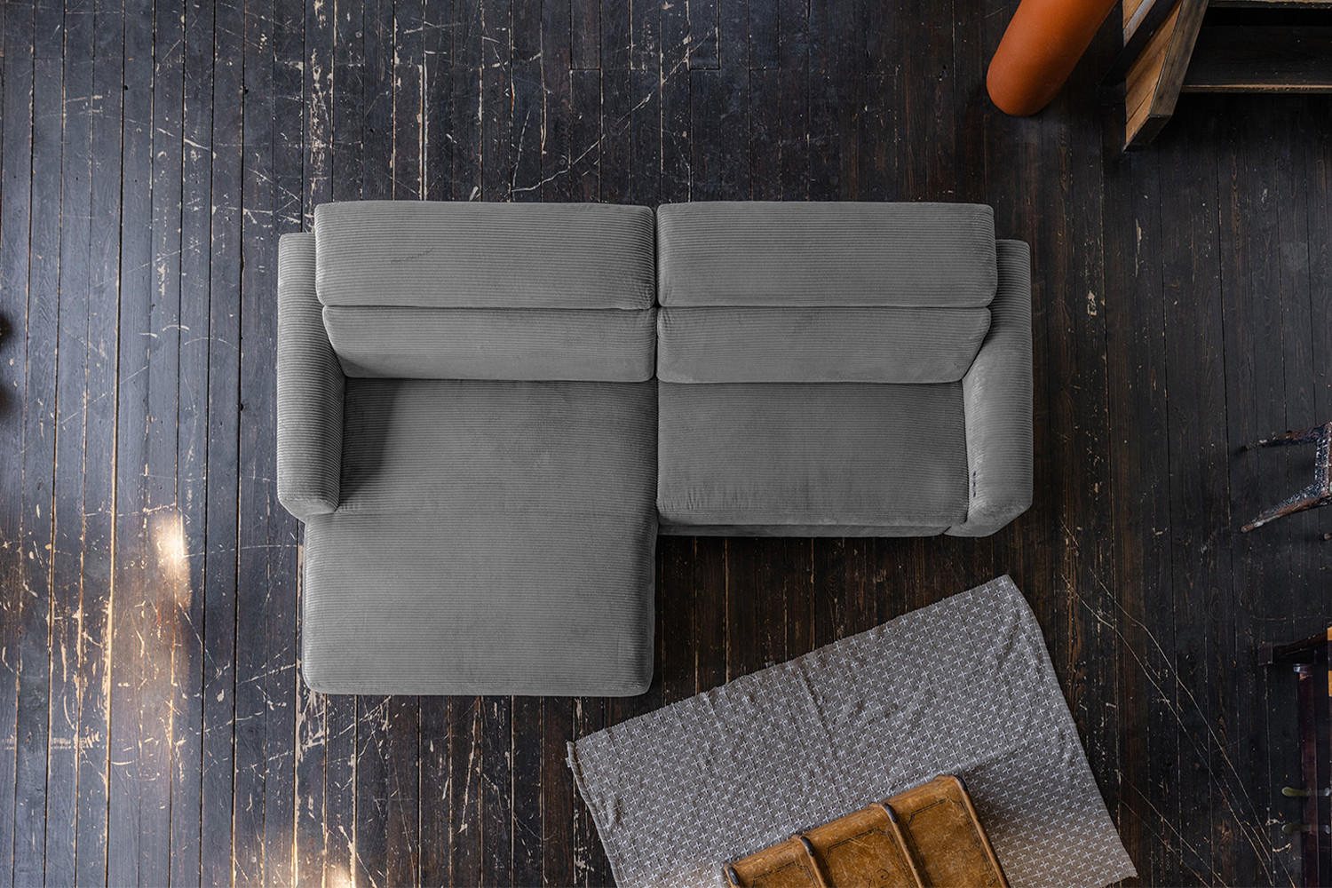 ECKSOFA LAISKA Grau Cord - Schwarz/Grau, Textil/Metall (282/177cm) - KAWOLA