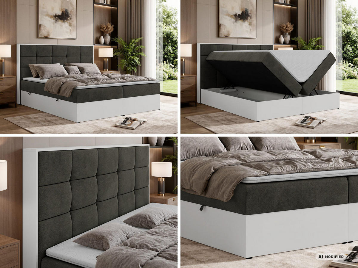 BOXBETT ALVIT 160/200 - Dunkelgrau Velvet - Topper T25 - H4 - Dunkelgrau/Anthrazit, Kunststoff/Textil (160/200cm) - MKS