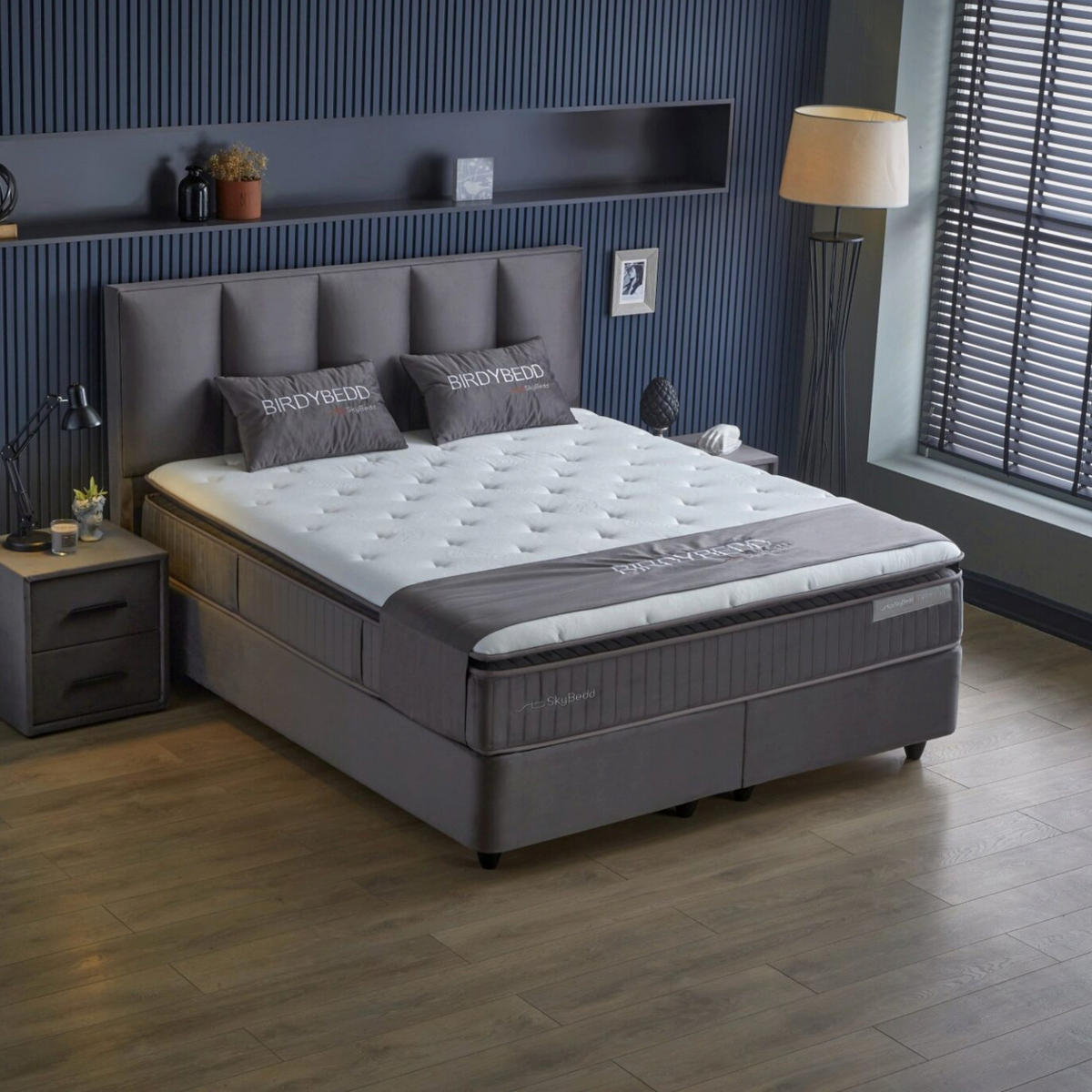 BOXBETT BIRDY Bett Grau mit Matratze 140x200 - Grau, Holz (140/200cm)