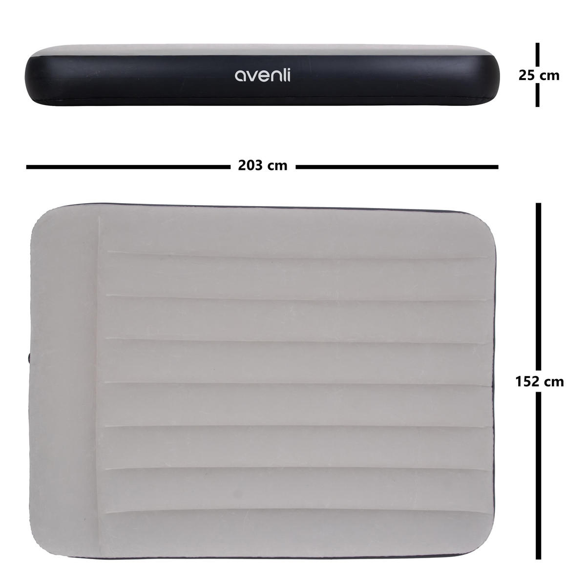 LUFTBETT Luftmatratze Camping 2 Personen 203x152x25cm aufblasbar ohne Pumpe - Schwarz/Grau, Kunststoff (152/203cm) - Avenli