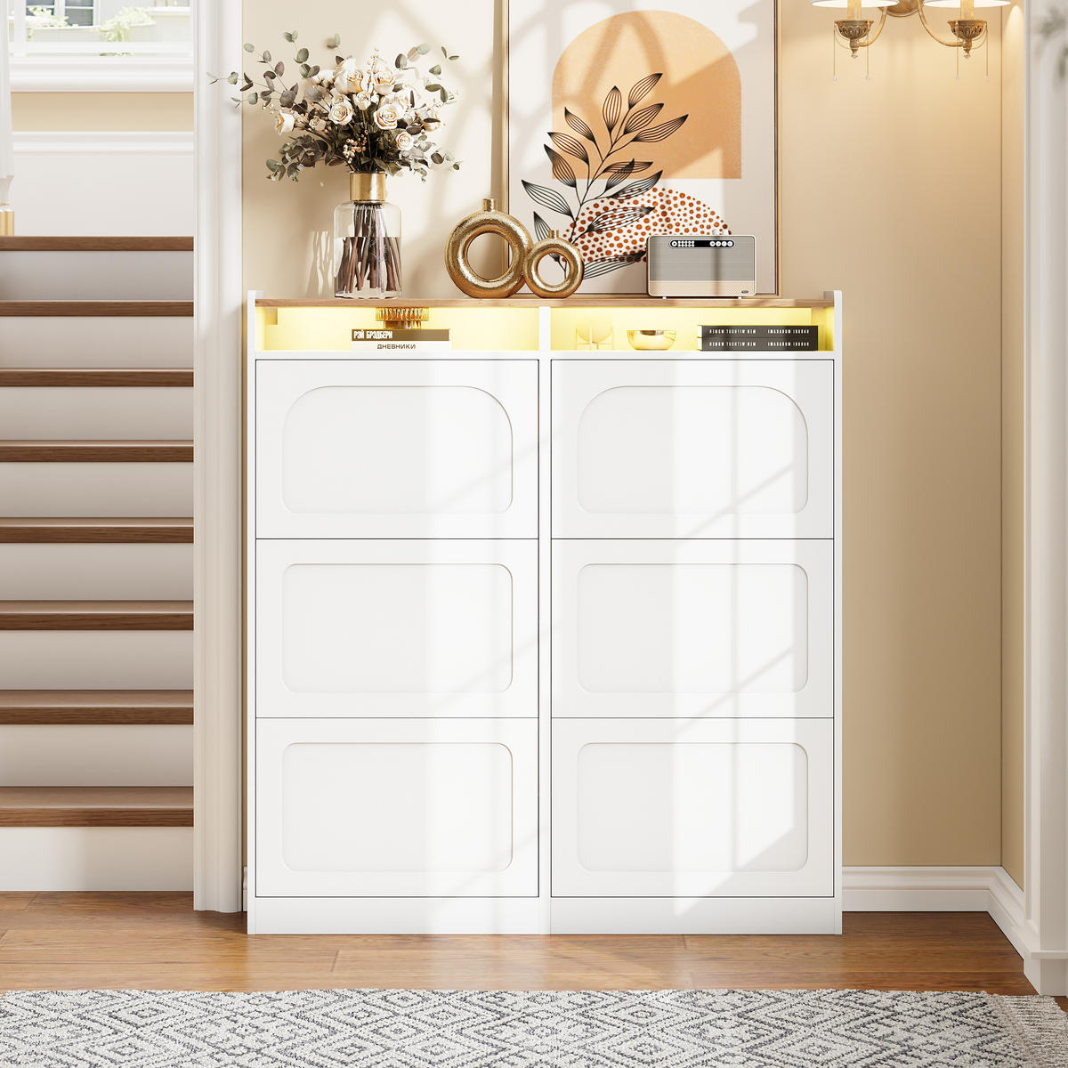 SCHUHSCHRANK Modern mit LED Weiß Natural 120x24x130cm - Multicolor, Holzwerkstoff (24/130/120cm) - FLIEKS