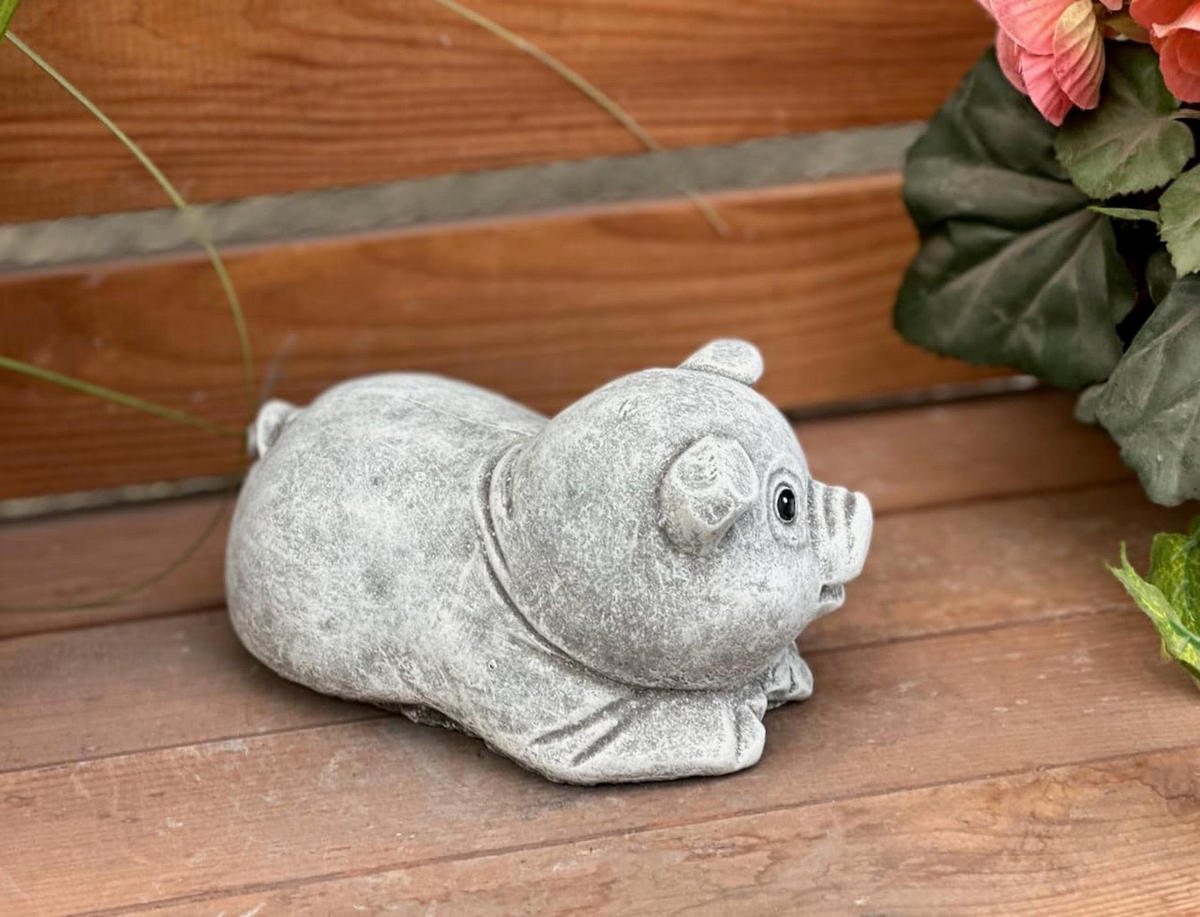 STEINFIGUR Glücksschwein Svenny Schwein Schweinchen Steinguss frostfest - Grau, Stein (16/7/11cm) - stoneandstyle