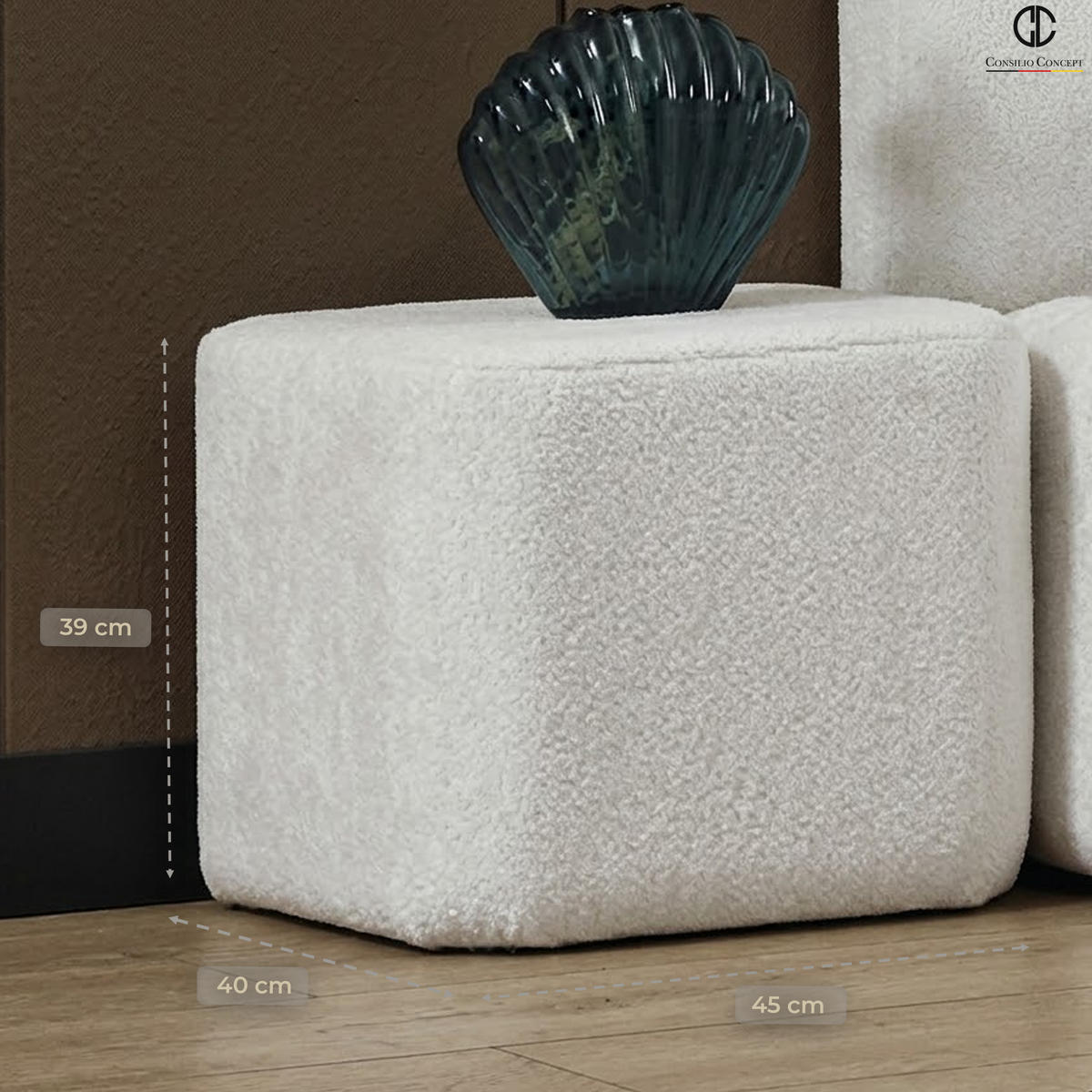 NACHTTISCH ELSA 45/40/39 cm, Ivory, Pouf - Creme/Schwarz, Holz/Kunststoff (45/39/40cm) - Consilio Concept