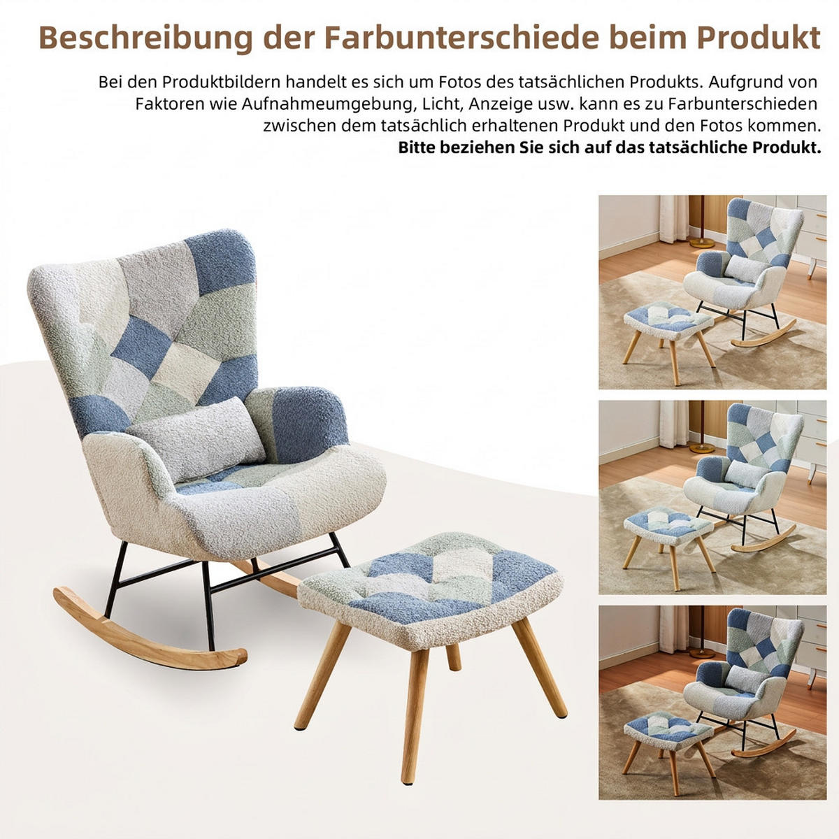 SCHAUKELSTUHL 84/68/91 cm Beige-Blau mit Fußhocker - Multicolor, Textil (68/91/122cm) - Oxeza