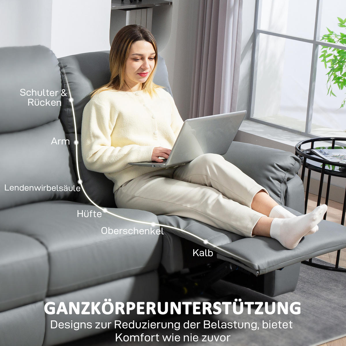 RELAXSESSEL mit Liegefunktion Kunstleder Schaumstoff Dunkelgrau - Dunkelgrau, Leder (89/102/205cm) - HOMCOM