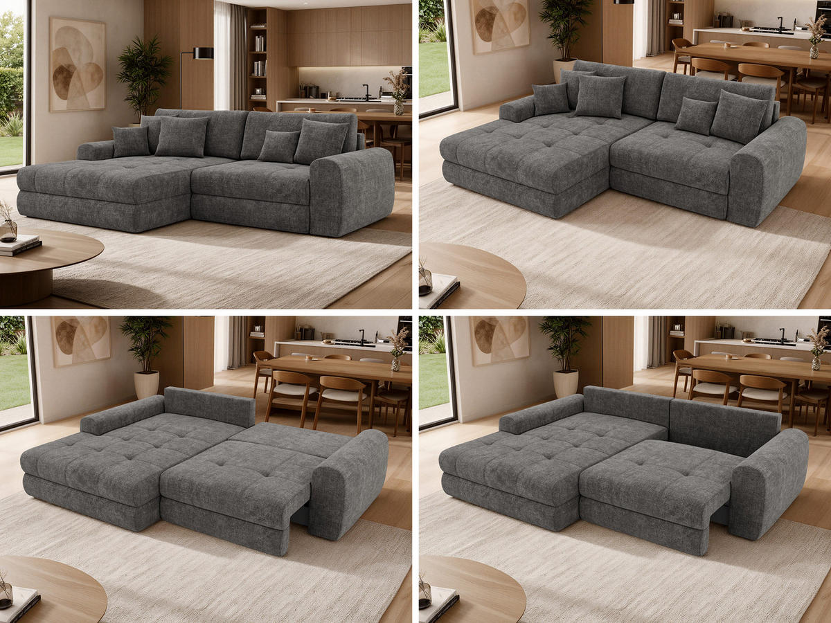 ROHOVÁ SEDAČKA ARELIA L - Tmavě šedá Hrubě tkaná žinylka - Pravá - černá/tmavě šedá, textil/plast (205/292cm) - MKS