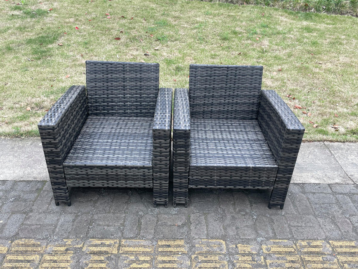 LOUNGESOFA SET Polyrattan 2-Sitzer - Dunkelgrau/Grau, Kunststoff/Metall - Fimous