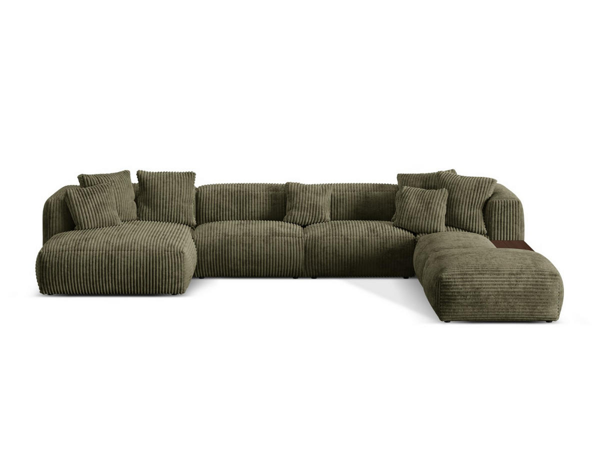PANORAMASOFA modular rechts Martina aus Cord moosgrün 5 Sitzplätze - Salbeigrün, Textil (406/75/280cm) - Micadoni