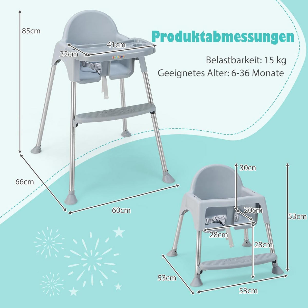 BABYHOCHSTUHL Grau - Grau, Kunststoff (60/85/66cm) - COSTWAY