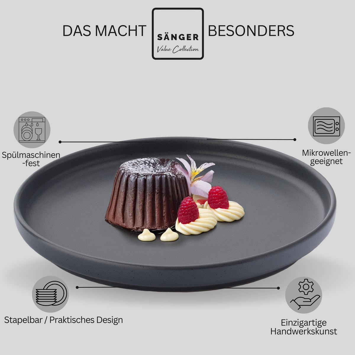 DESSERTTELLER LEEDS NIGHTSKY - 6 teilig aus Steingut - Dunkelgrau, Stein (20.5cm) - Sänger