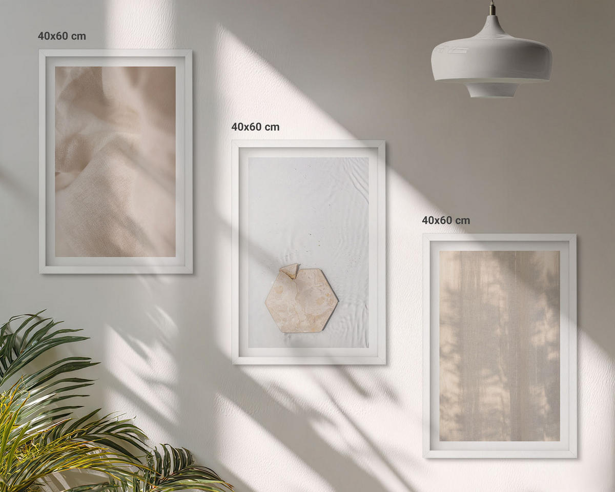 BILDER SET 3er Set - 40x60 cm Weißer Rahmen - Subtile Texturen, Boho-Natur - Weiß, Kunststoff (40/60cm) - TULUP
