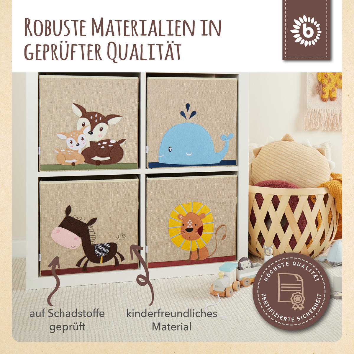 AUFBEWAHRUNGSBOX Kinder Kallax Esel - Beige/Dunkelbraun, Textil (33/33cm) - Bieco Spielwaren