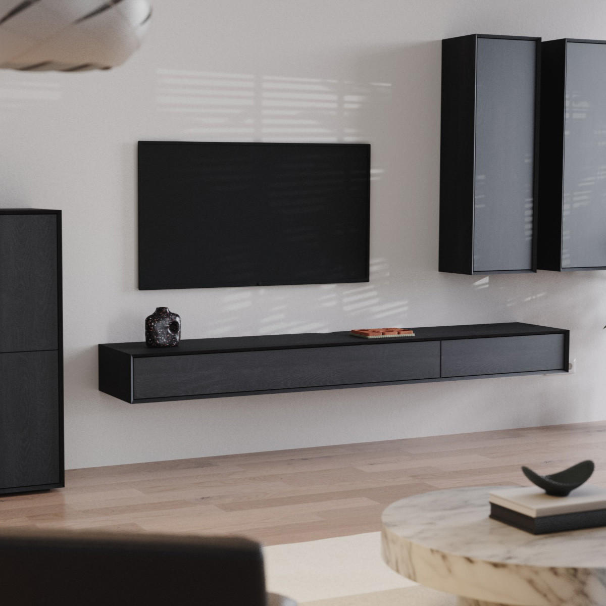 SIDEBOARD mit 2 Abattants 43/240/22 cm - Eichefarben, Holzwerkstoff (240/22/43cm) - Calicosy