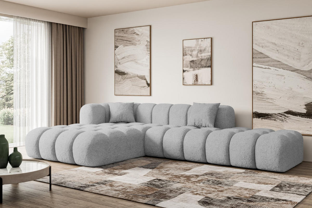 ECKSOFA Ottomane Links OLEA-L2 - 289x176x71 cm Hellgrau Bouclé - Hellgrau/Schwarz, Holzwerkstoff/Kunststoff (190/309cm) - ALTDECOR