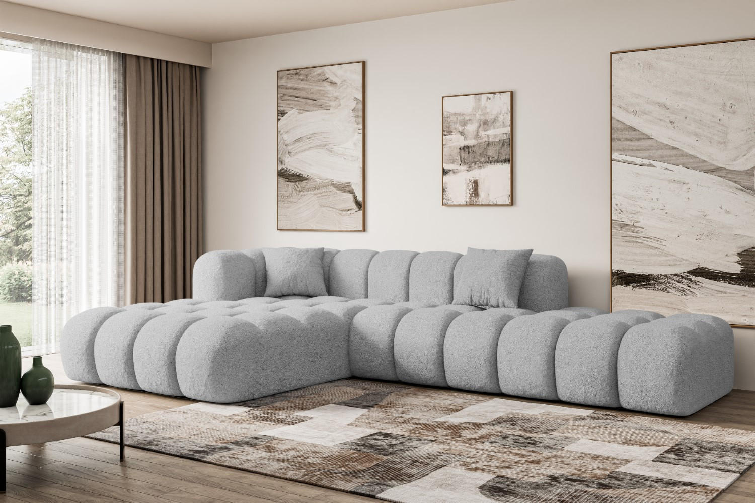 Thumbnail - Altdecor Ecksofa, Hellgrau, Textil, 6-Sitzer, L-Form, Ottomane links, 309x190 cm, Wohnzimmer, Sofas & Couches, Wohnlands...