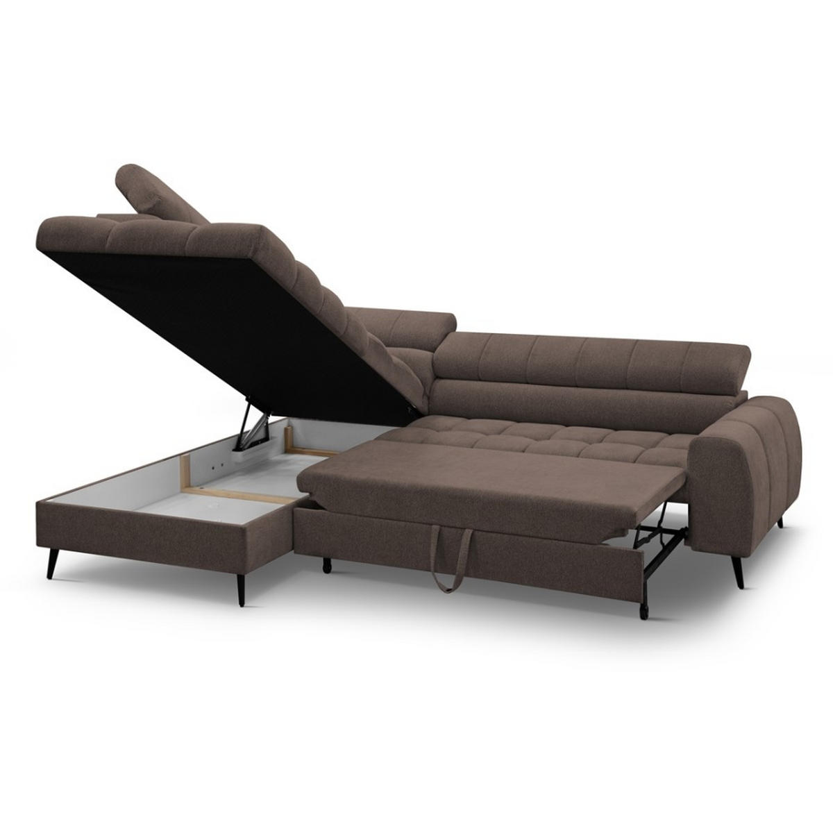 ECKSCHLAFSOFA Vinni Braun, Chenille-Stoff, links - Braun, Textil (265/205cm) - Beautysofa