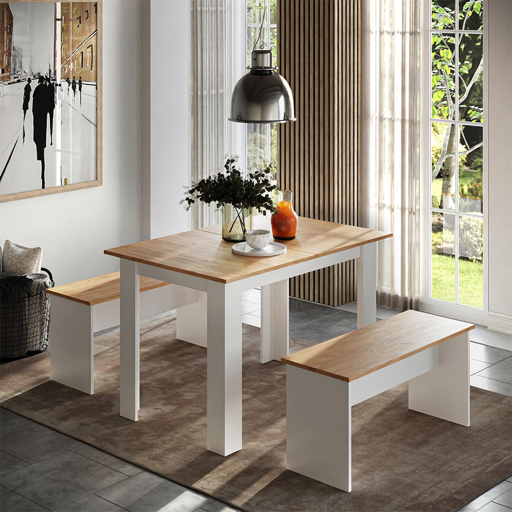 Thumbnail - Vicco Eckbankgruppe, Weiß, Honigeiche, Holzwerkstoff, Rechteckig, 112x73x73.6 cm, Esszimmer, Bänke, Tisch- & Eckbankgrup...