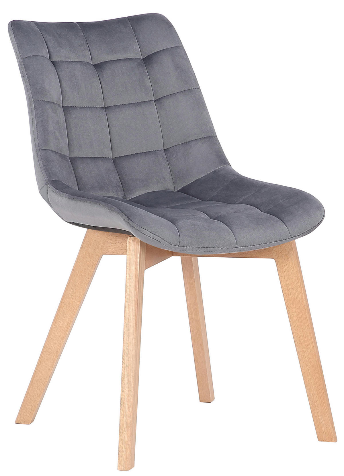 STUHL 2er Set Samt Grau - Eukalyptusholzfarben/Grau, Holz/Textil (46/82/61cm) - CLP