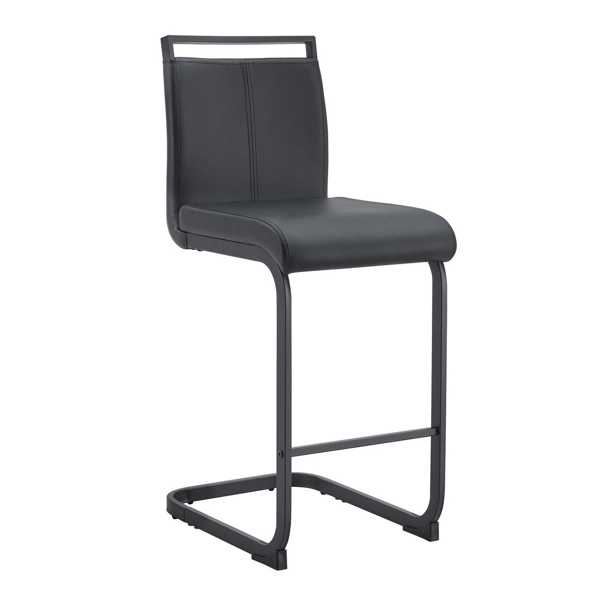 BARHOCKER 2er-Set Schwarz mit PU-Leder und Fußstütze - Schwarz, Metall (39/96.5/46.5cm) - PANGIVO