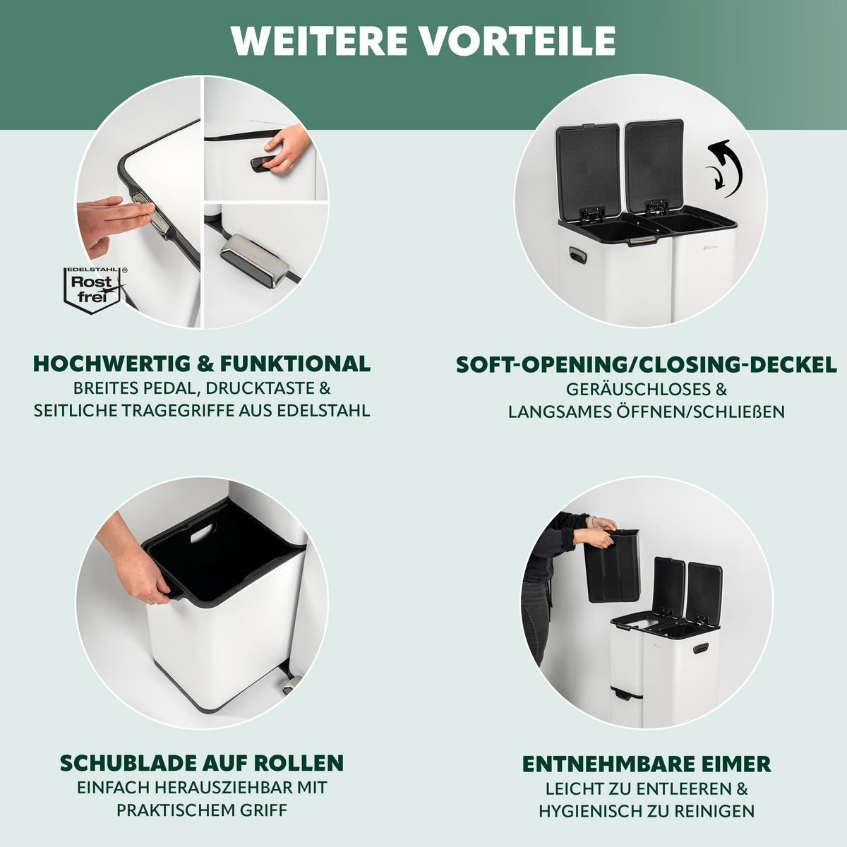 ABFALLEIMER, 54 Liter, aus Metall, weiß - Weiß, Metall (46/70.5/38.5cm) - eluno