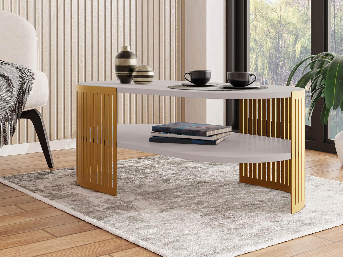 COUCHSITCH Fikoli Oval Gold II - Kaschmir/Goldfarben, Holzwerkstoff/Metall (100/50/40cm) - MIRJAN24